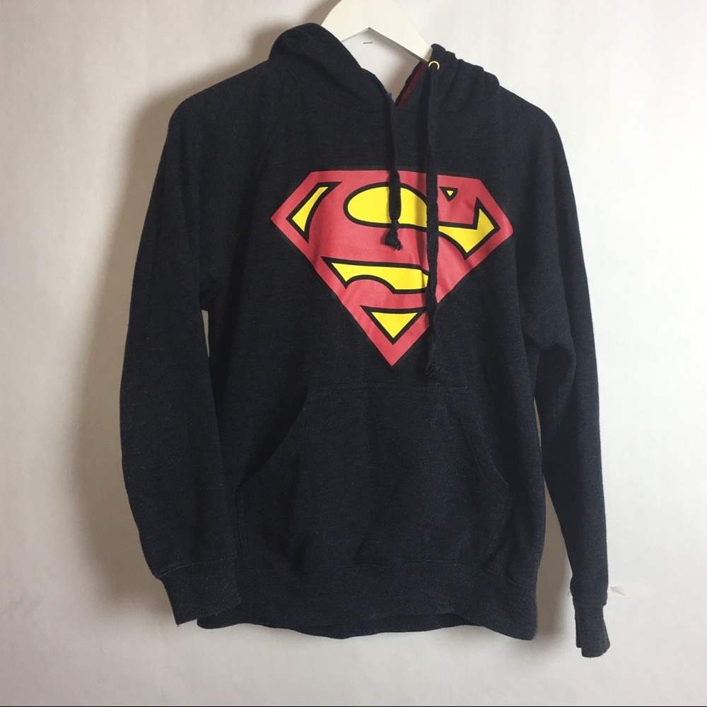 Superman Men's hooded Pull Over Sweater Med Blue